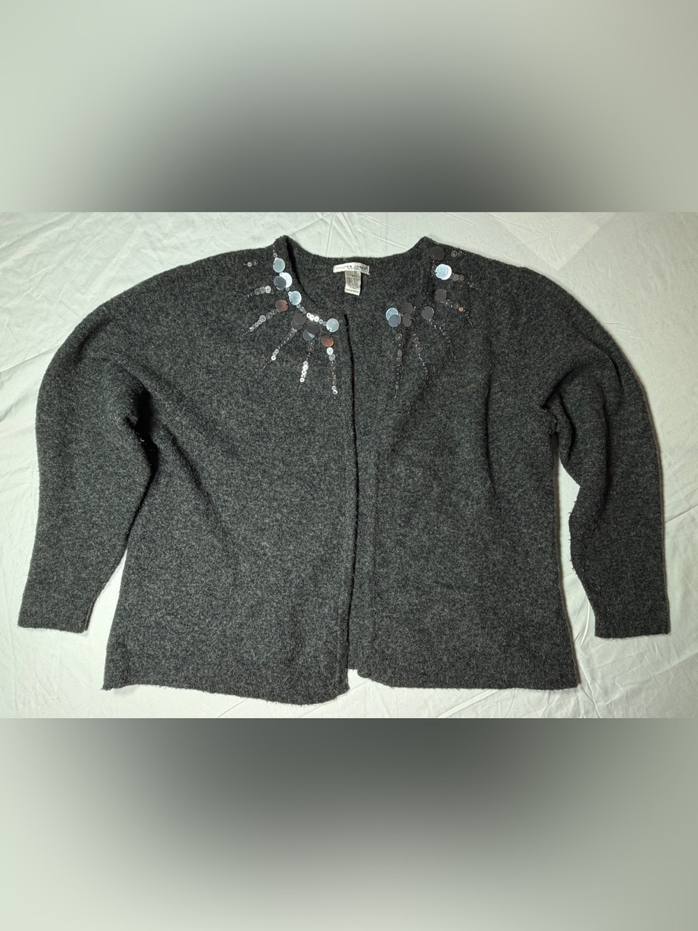 Jillian Jones Woman Charcoal Grey Embellished Cardigan Sweater Sequin Collar 3X